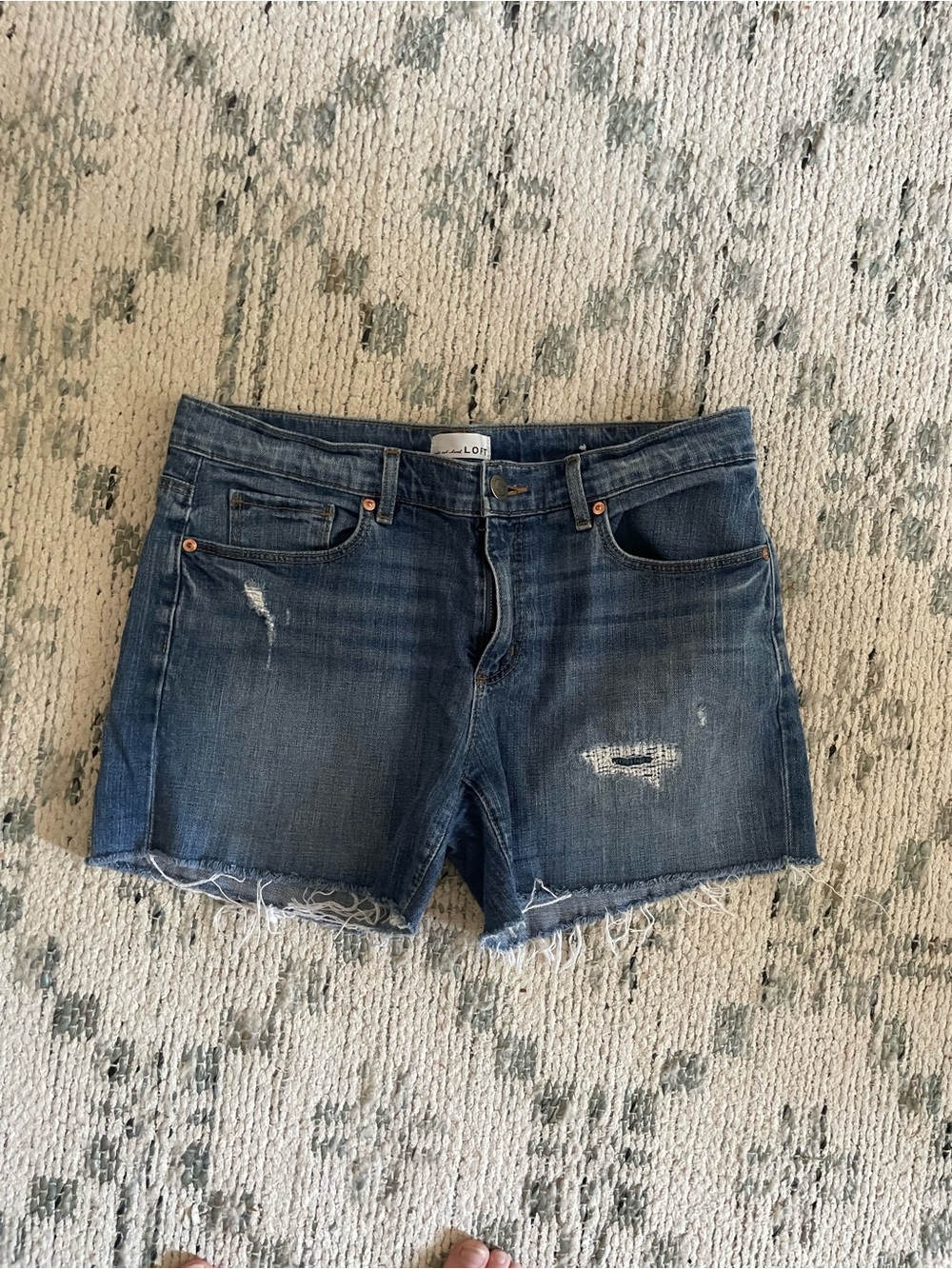 LOFT Distressed Denim Jean Shorts - Medium Blue